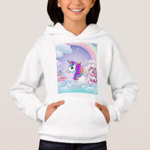 Rainbow Unicorn Fantasy Clouds and Hearts Hoodie