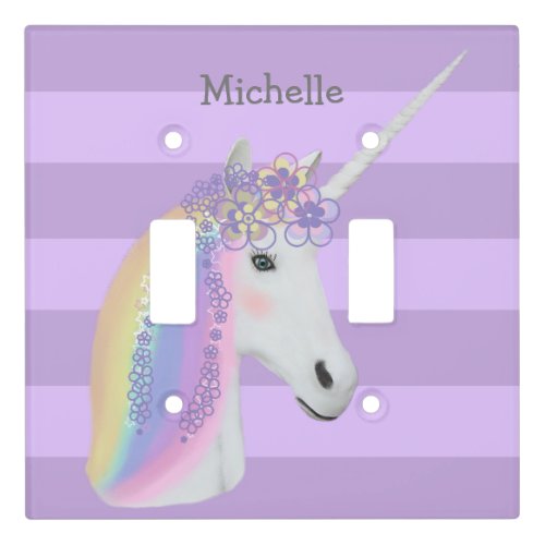 Rainbow Unicorn Fantasy Purple Personalized Light Switch Cover
