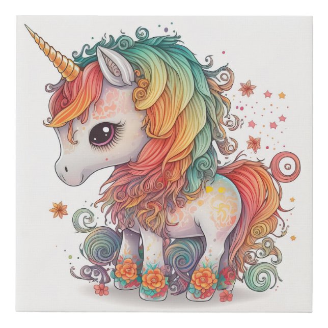 Rainbow unicorn faux canvas print (Front)