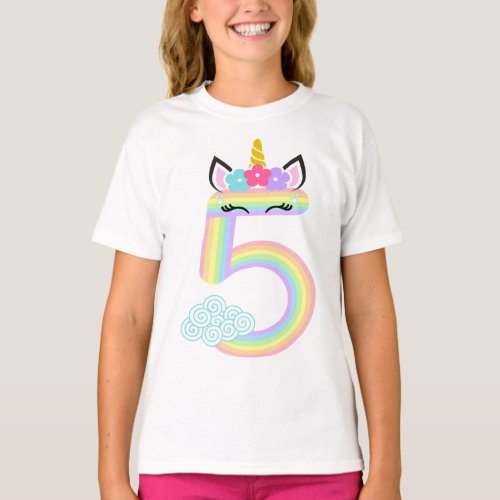 Rainbow Unicorn Fifth Birthday Shirt