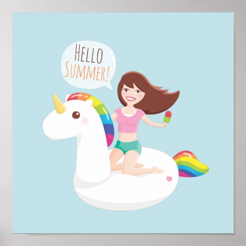 Rainbow Unicorn Float Summer Wall Decor Poster
