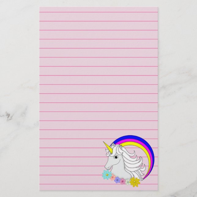 Rainbow Unicorn Floral Mystical Fantasy Art Stationery (Front)