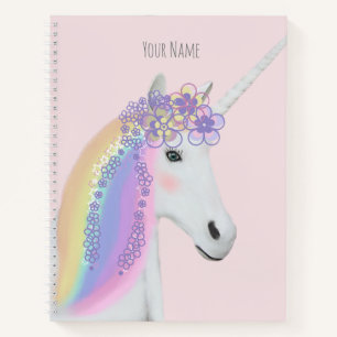 Rainbow Unicorn Floral Personalized Name Notebook