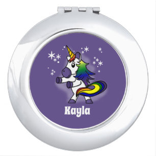 Rainbow Unicorn Flossing with Starry Background Compact Mirror