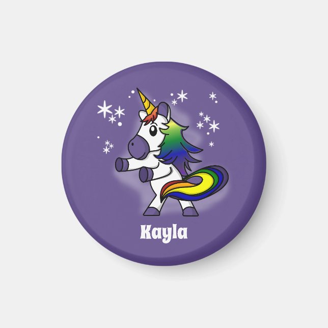 Rainbow Unicorn Flossing with Starry Background Magnet (Front)
