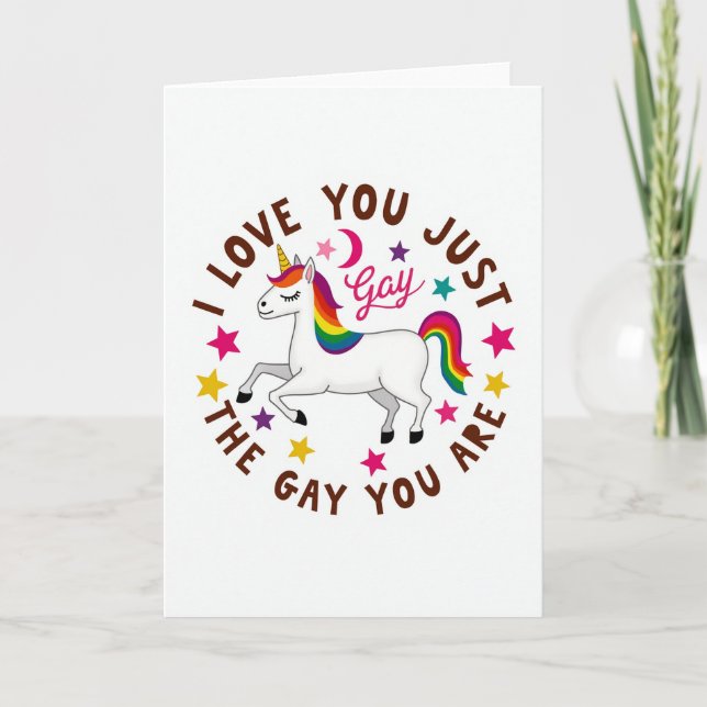 Rainbow Unicorn Gay Love Card (Front)