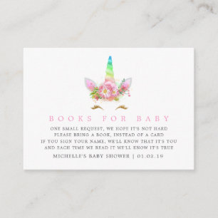 Rainbow Unicorn Girl Baby Shower Book Request Enclosure Card