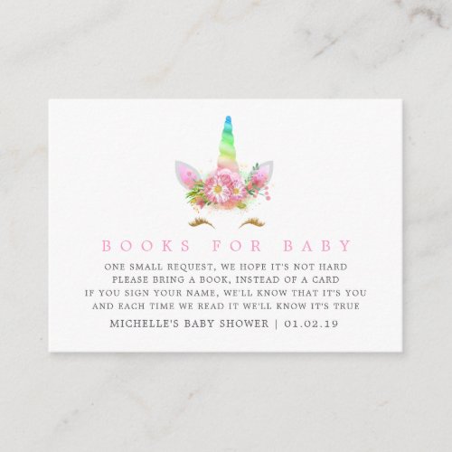 Rainbow Unicorn Girl Baby Shower Book Request Enclosure Card