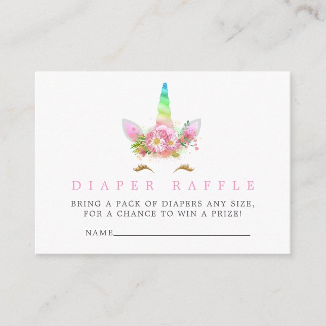 Rainbow Unicorn Girl Baby Shower Diaper Raffle Enclosure Card (Front)