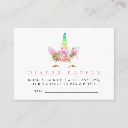 Rainbow Unicorn Girl Baby Shower Diaper Raffle Enclosure Card