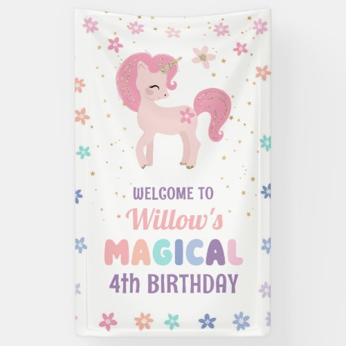 Rainbow Unicorn Girl Birthday Party Banner