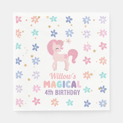 Rainbow Unicorn Girl Birthday Party Napkins