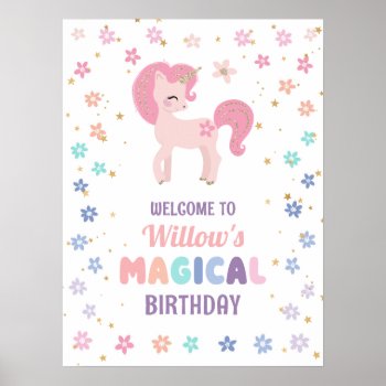 Rainbow Unicorn Girl Birthday Party Welcome Poster by CreativeUnionDesign at Zazzle