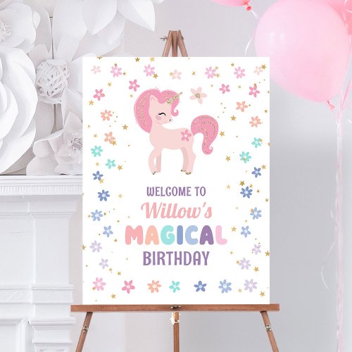 Rainbow Unicorn Girl Birthday Party Welcome Sign