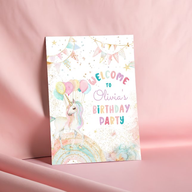Rainbow Unicorn Girl Birthday Welcome Poster (Creator Uploaded)