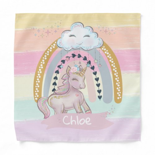 Rainbow Unicorn Girl Custom Name Bandana