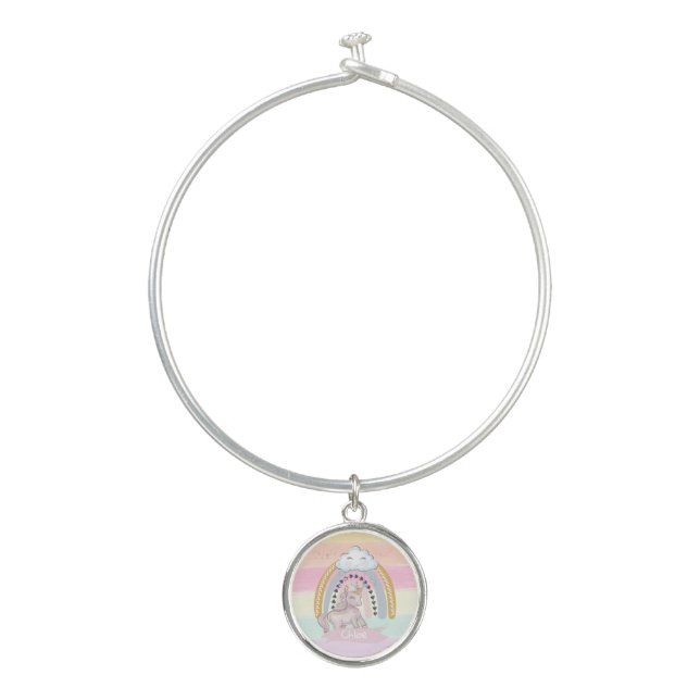 🦄Rainbow Unicorn Girl Custom Name      Bangle Bracelet (Front)