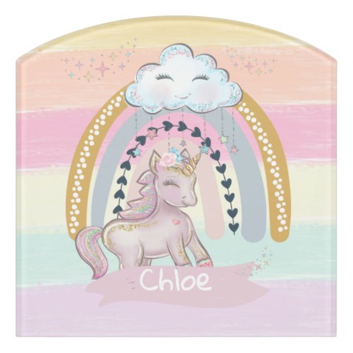 Rainbow Unicorn Girl Custom Name Door Sign