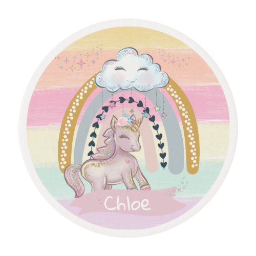 Rainbow Unicorn Girl Custom Name    Edible Frosting Rounds