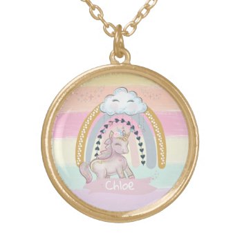 🦄rainbow Unicorn Girl Custom Name      Gold Plated Necklace by LovJoie at Zazzle