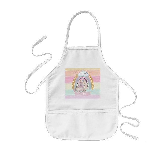 🦄Rainbow Unicorn Girl Custom Name Kids' Apron (Front)