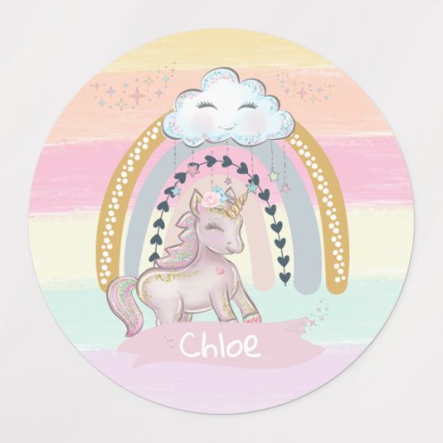 Rainbow Unicorn Girl Custom Name  Labels