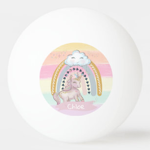 🦄Rainbow Unicorn Girl Custom Name   Ping Pong Ball