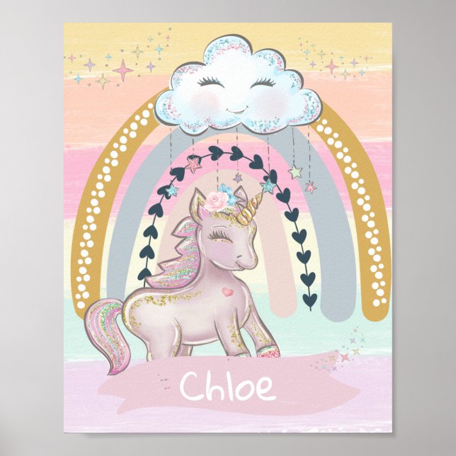 🦄Rainbow Unicorn Girl Custom Name   Poster (Front)