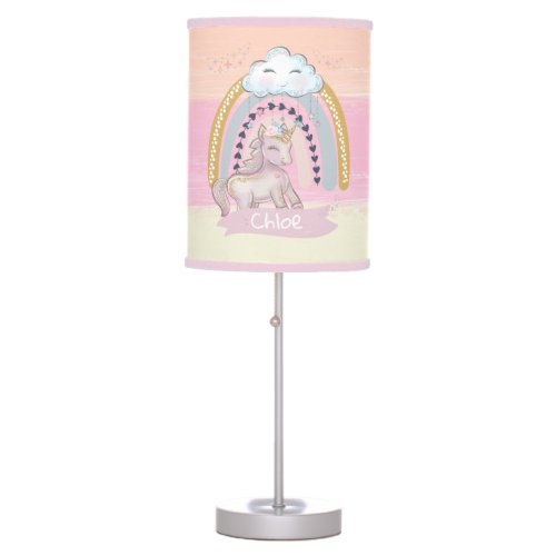 Rainbow Unicorn Girl Custom Name Table Lamp