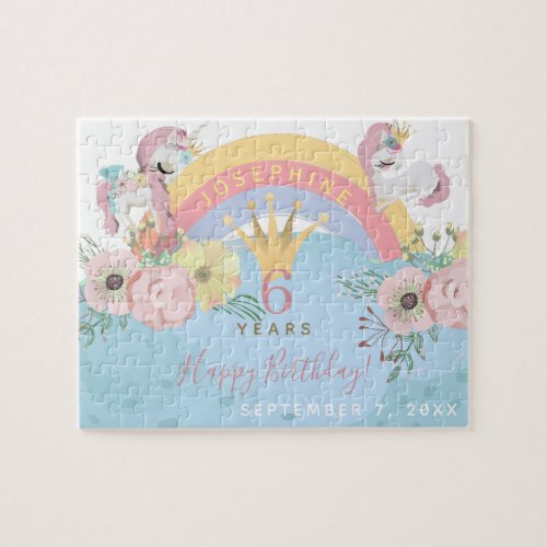 Rainbow unicorn girl Happy Birthday keepsake gift Jigsaw Puzzle