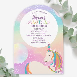Rainbow Unicorn Girl Magical Birthday Party Invitation