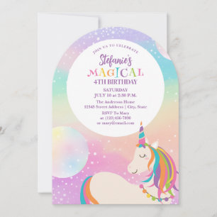 Rainbow Unicorn Girl Magical Birthday Party Invitation
