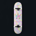 Rainbow Unicorn Girl Skateboard<br><div class="desc">Make this sweet Unicorn Skateboard  your own by adding your text. To access advanced editing tools on Zazzle,  please go to "Personalize this template" and click on "Details",  scroll down and press the "click to customize further" link. Great gift idea for Girls who love unicorns!</div>