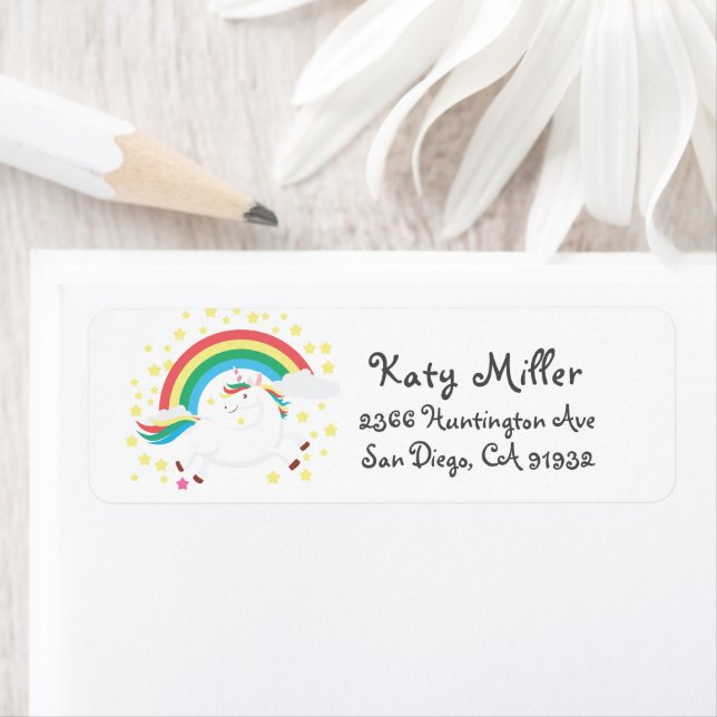 Rainbow Unicorn Girls Address Label (Insitu)