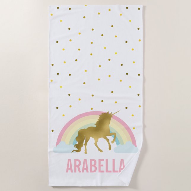Rainbow Unicorn Girl's Beach Towel (Front)