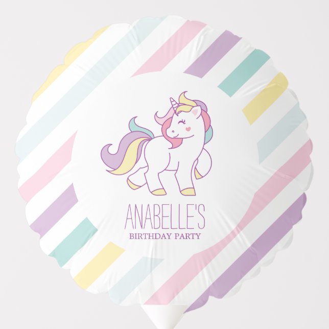 Rainbow Unicorn Girls Birthday Party Balloon (Front)