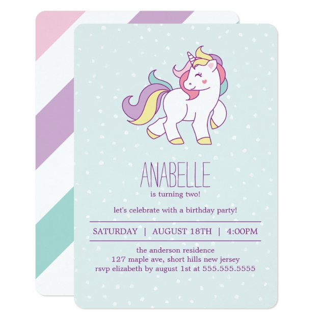 Rainbow Unicorn Girls Birthday Party Invitation