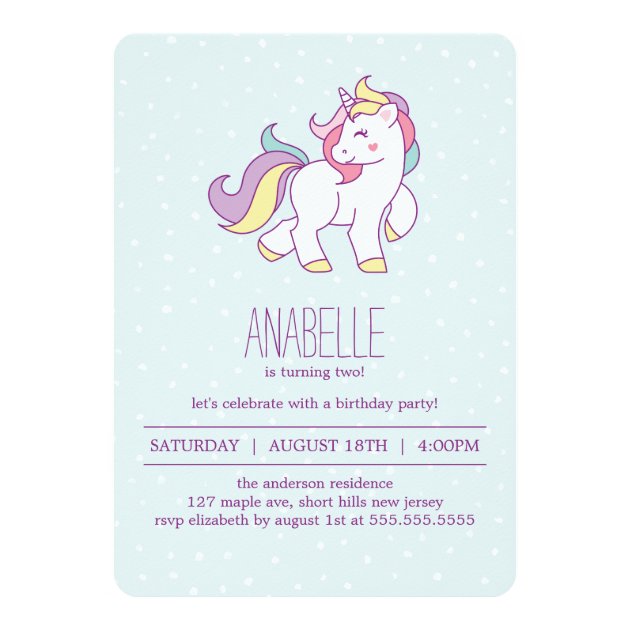 Rainbow Unicorn Girls Birthday Party Invitation