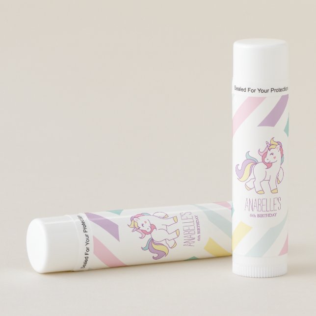 Rainbow Unicorn Girls Birthday Party Favors Lip Balm (Front)