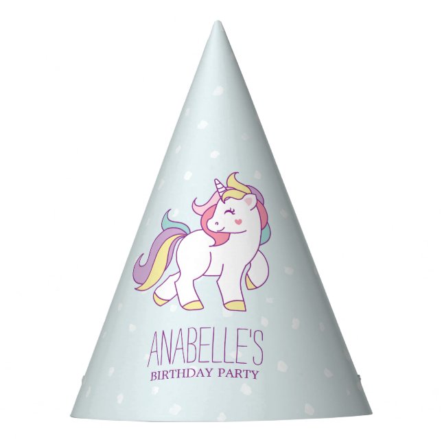Rainbow Unicorn Girls Birthday Party Hat (Front)
