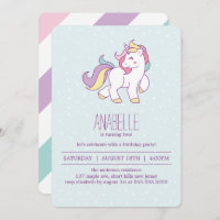 Rainbow Unicorn Girls Birthday Party Invitation