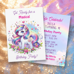 Rainbow Unicorn Girl's Birthday Party Invitation