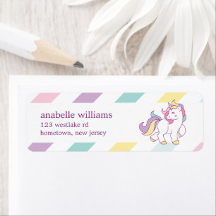 Rainbow Unicorn Girls Birthday Party Label