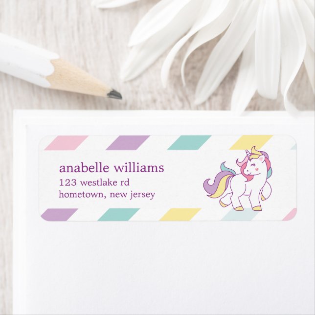 Rainbow Unicorn Girls Birthday Party Label (Insitu)