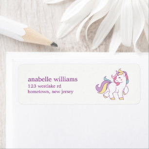 Rainbow Unicorn Girls Birthday Party Label