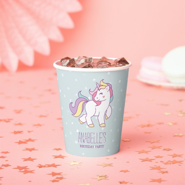 Rainbow Unicorn Girls Birthday Party Paper Cup (Insitu)