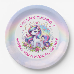 Rainbow Unicorn Girl's Birthday Party Personalized Paper Plates