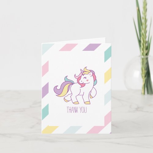 Rainbow Unicorn Girls Birthday Party Thank You Card