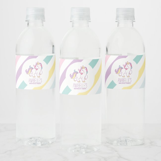 Rainbow Unicorn Girls Birthday Party Water Bottle Label