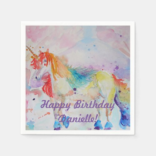 Rainbow Unicorn Girls Birthday Serviette Napkins